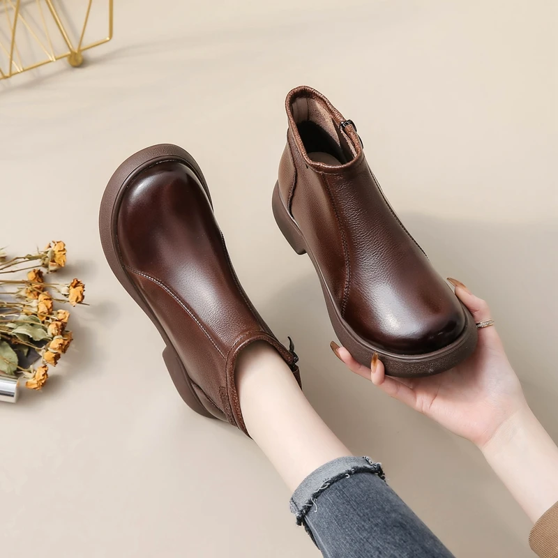 侧拉链百搭秋冬季冬季单靴女粗跟中跟短靴防水厚底英伦风烟筒靴