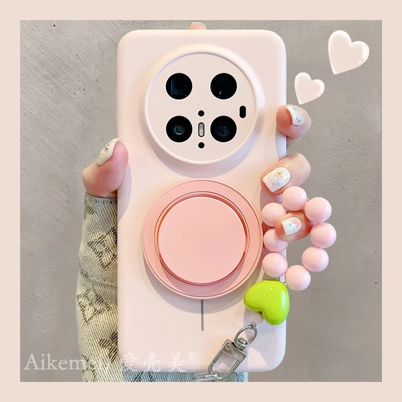 适用华为mate70pro+手机壳纯色液态硅胶Mate60pro+圆形磁吸支架女