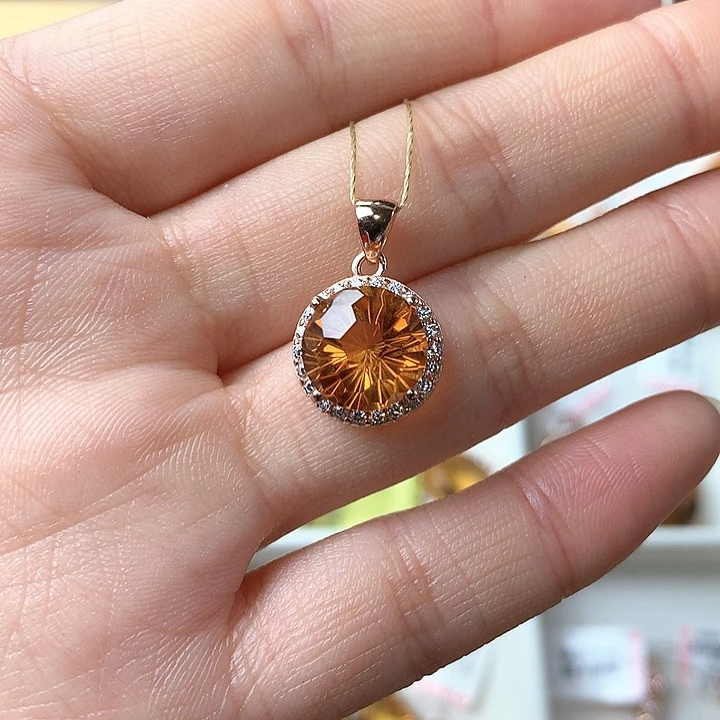 紫晶颈饰银S925镶嵌不***了天然黄水晶