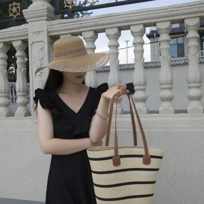 气质时尚编织包托特包百搭草编编织文艺显瘦夏季沙滩条纹单肩包