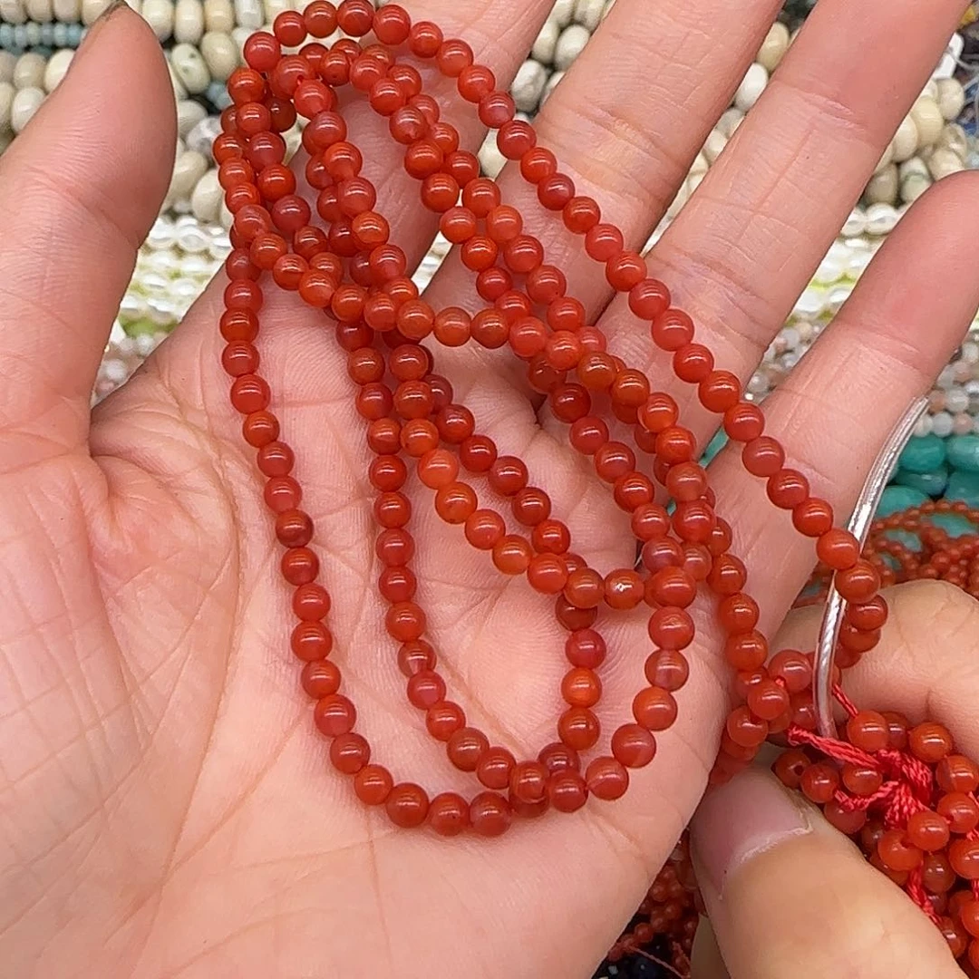 玛瑙/玉髓合金珠宝半成品南红约4mm一条b03