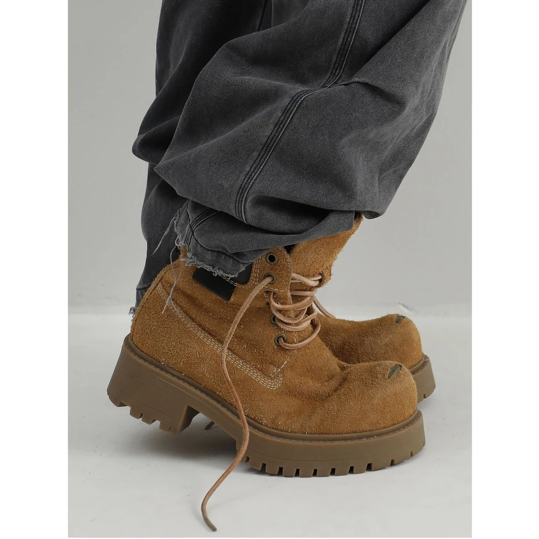 【广州】MASONPRINCE*25秀场增高版翘翘的特殊洗水反绒皮米奇工装靴