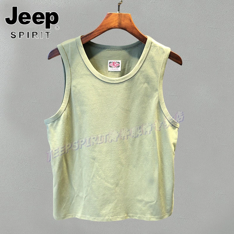 Jeep吉普夏季复古背心男士夏季无袖t恤男生运动潮牌宽松马甲坎肩