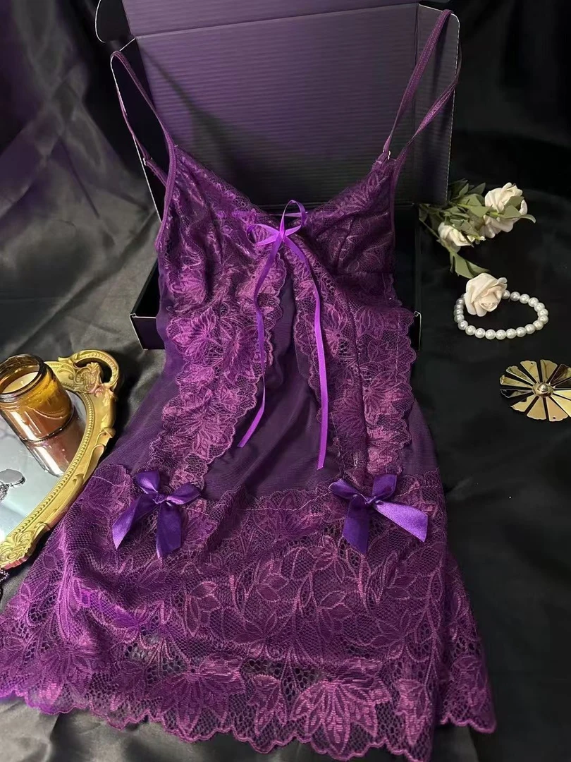 「紫色韵味」性感吊带睡裙气质时尚显瘦百搭蕾丝