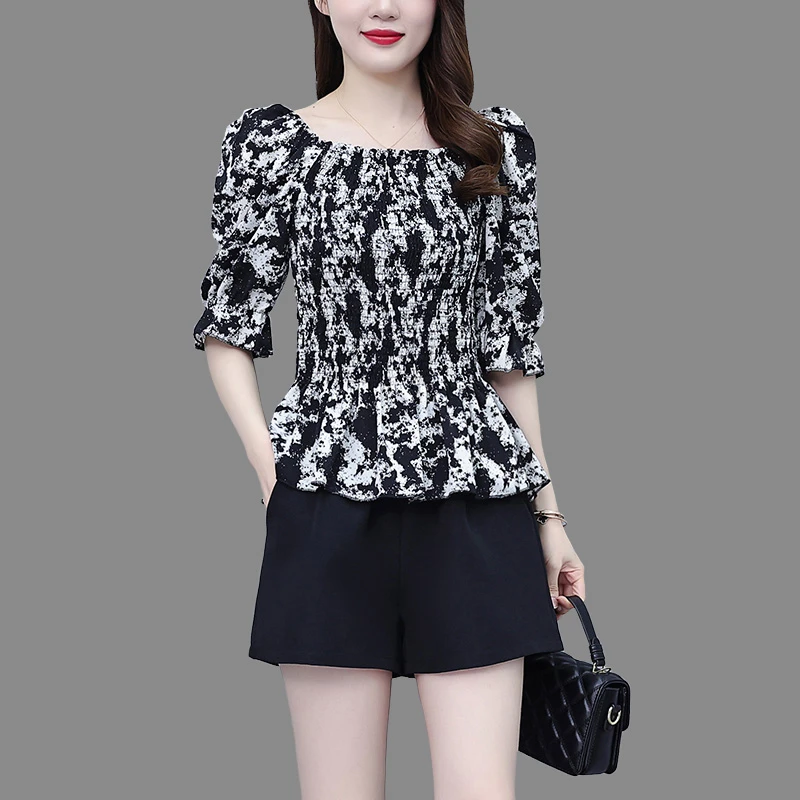 成套搭配女装2025夏季新款时尚洋气减龄高级感一字肩上衣短裤套装