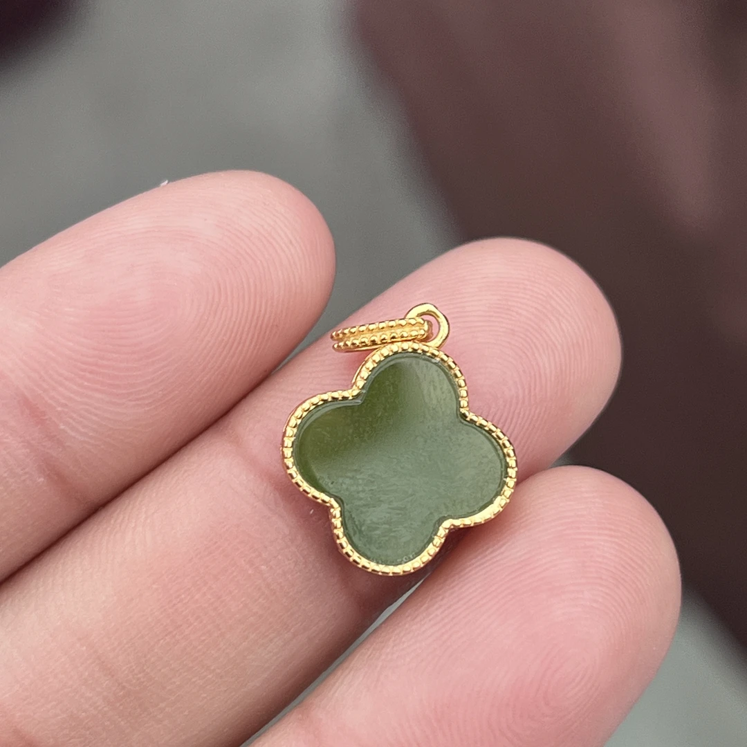 和田玉碧玉四叶草吊坠银镶多样性拍一发一【ZR】