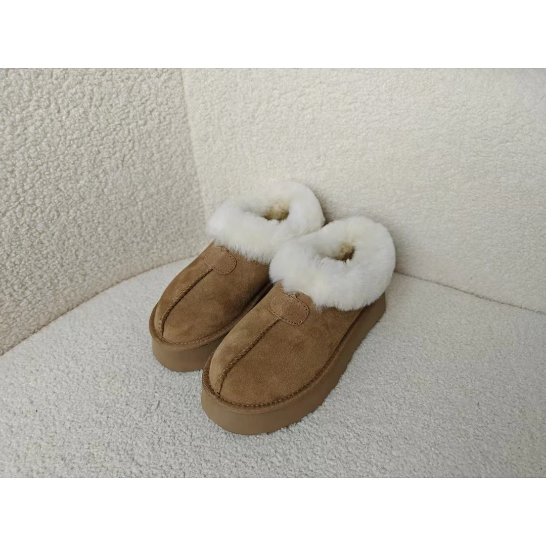 老王甄选 冬季款 简约百搭保暖厚款羊皮毛一体雪地靴（默认微瑕）