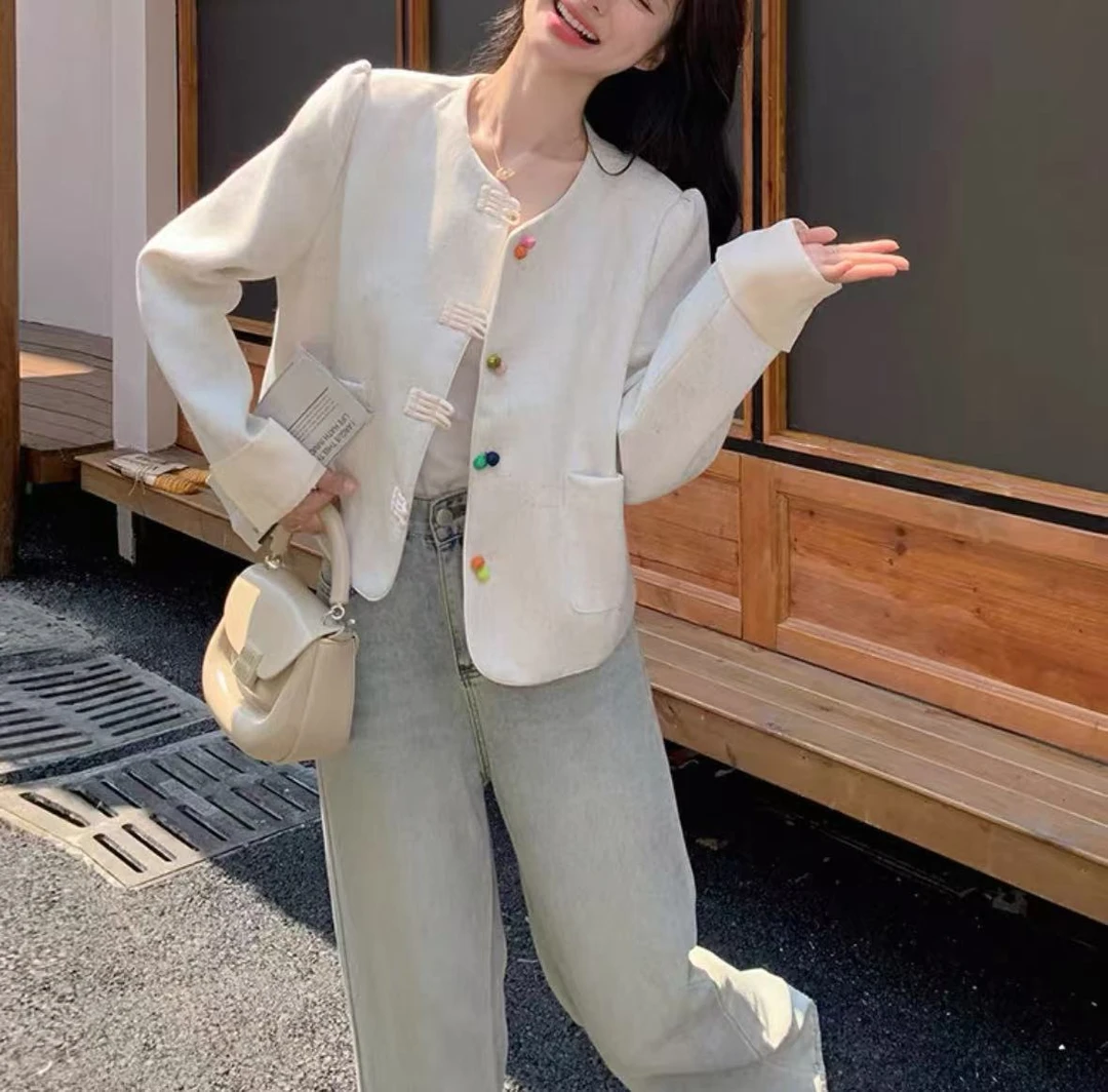 W013常规女新中式宽松型短外套直下摆薄款长袖耐磨