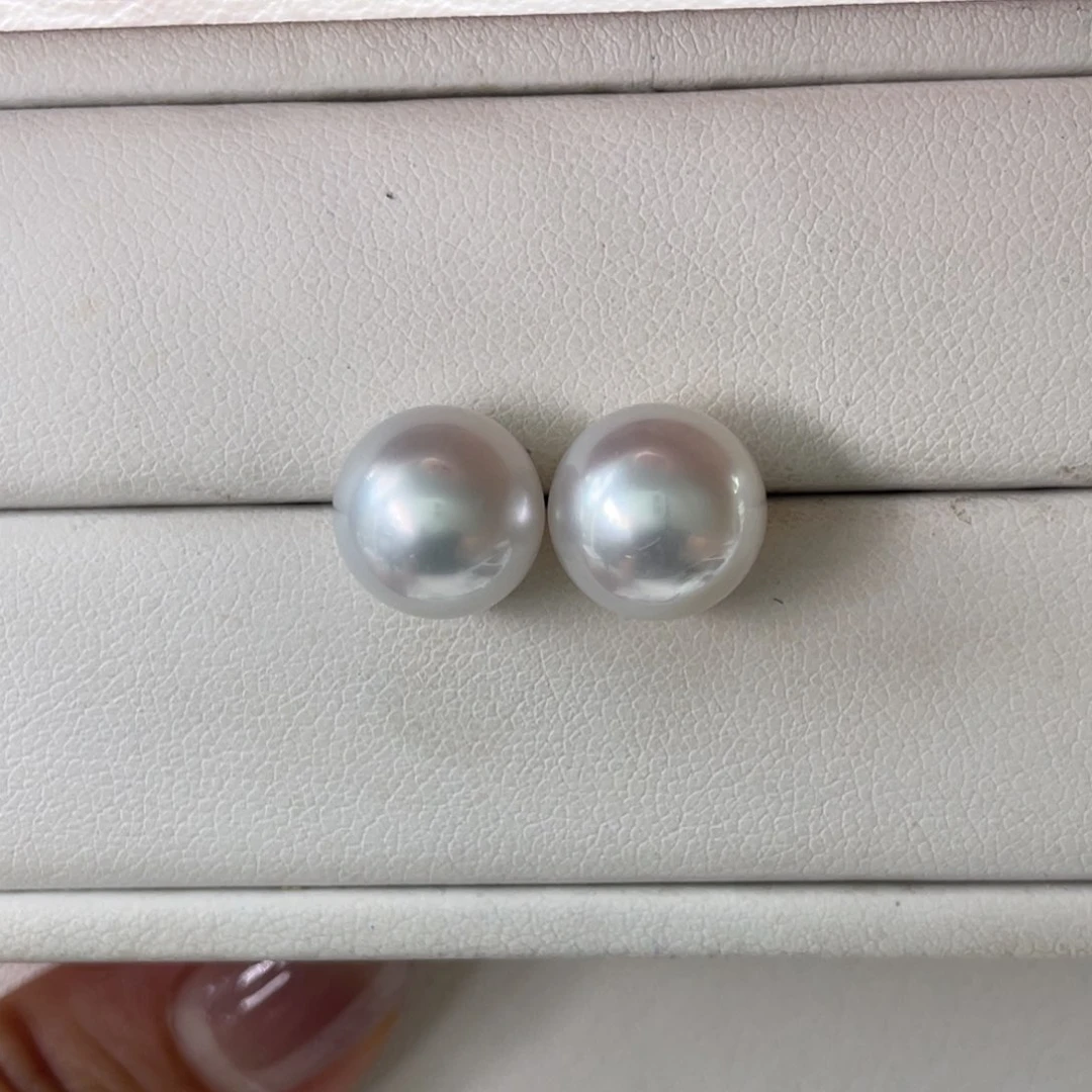 18K金镶嵌耳饰海水珍珠澳白11-12m m