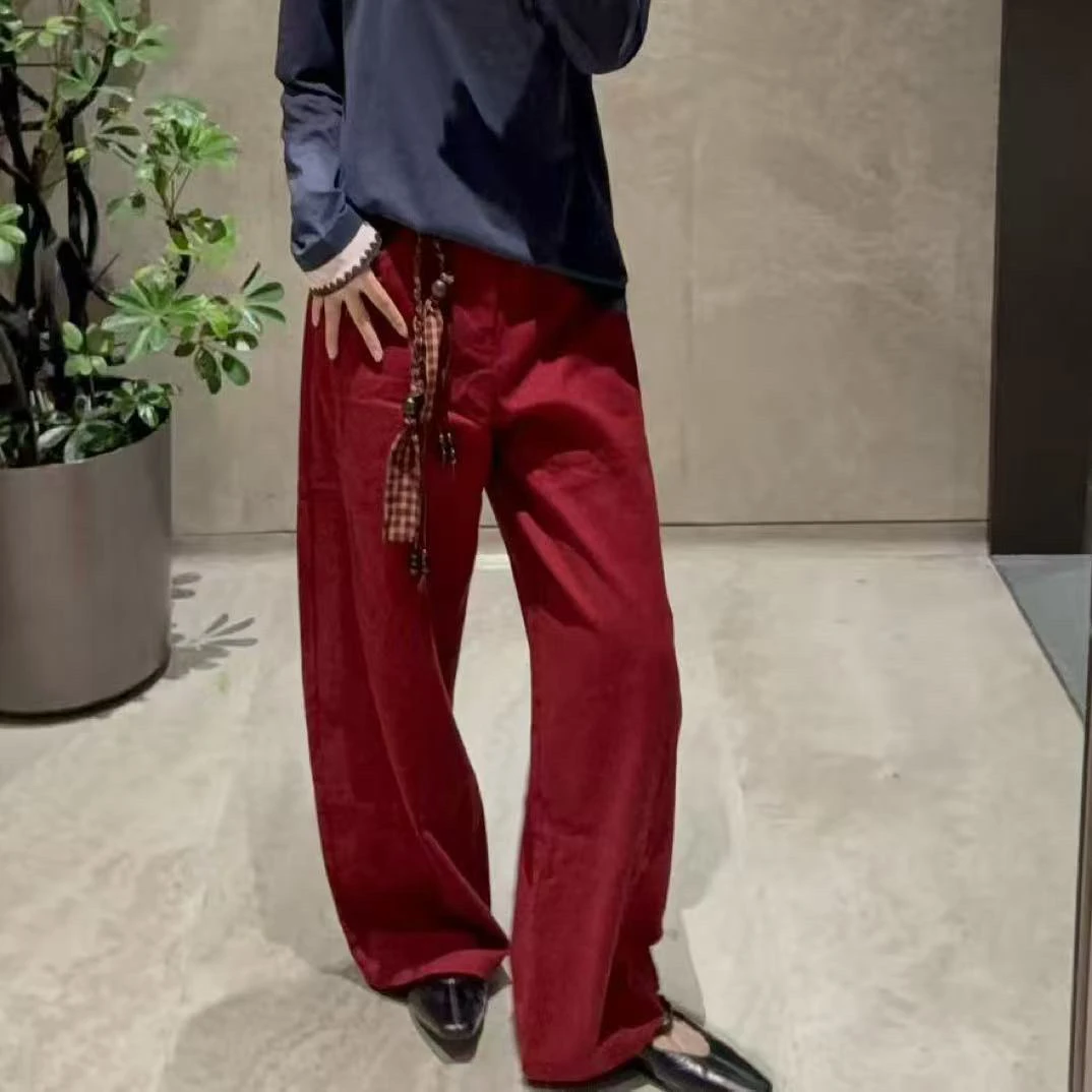 52217棉感格子抽绳阔腿裤