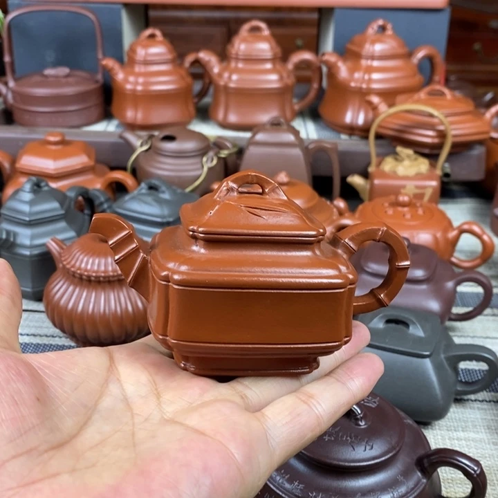紫砂茶壶四方竹鼓150-330cc原矿赵庄朱泥特价