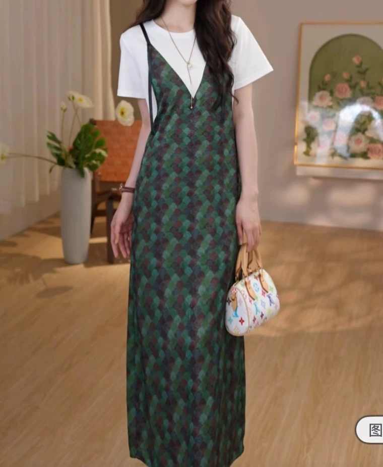 【肥绿红瘦】国风简约短袖新款复古宽松显瘦气质优雅长款连衣裙子