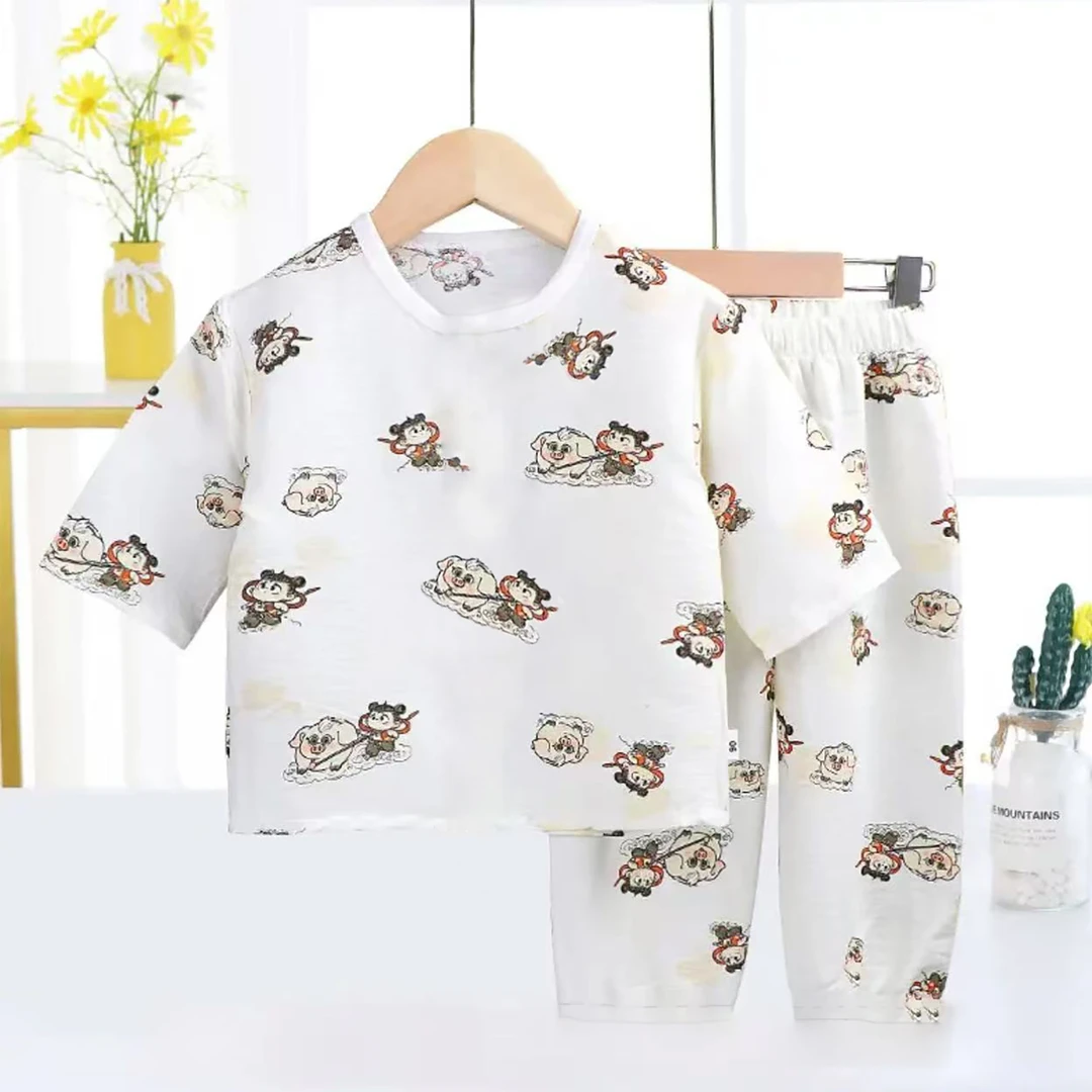 春夏新款男女童家居服棉中大童睡衣空调服家居两件套