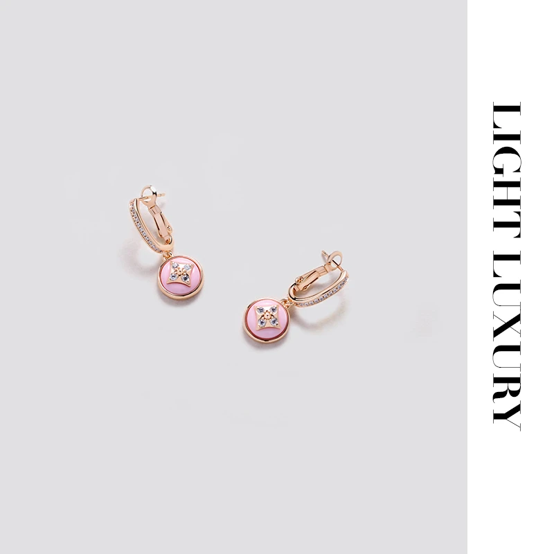 铜合金合成锆石耳饰 522 老花四叶花 粉 耳钉 耳环女