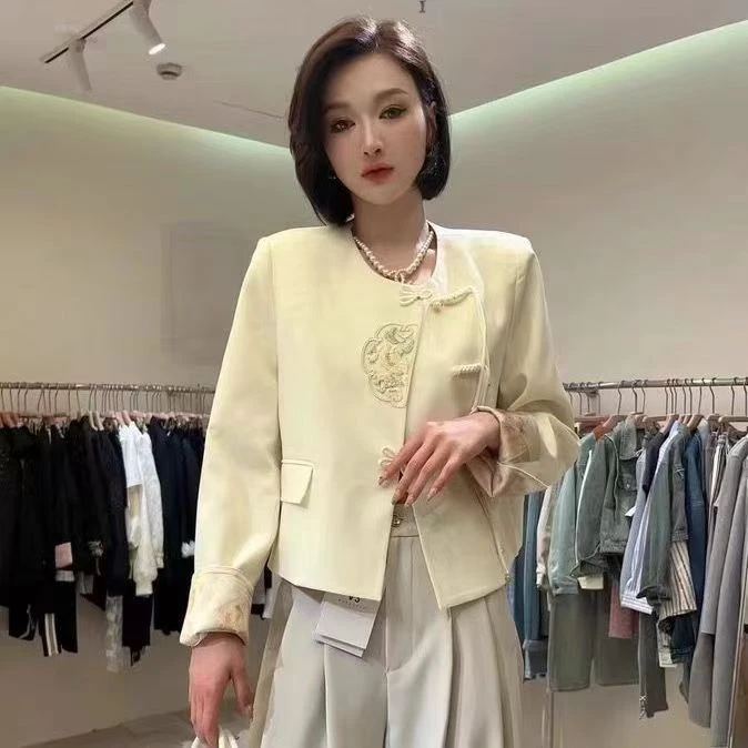 【沐子女装】M4-8002米白色国风外套
