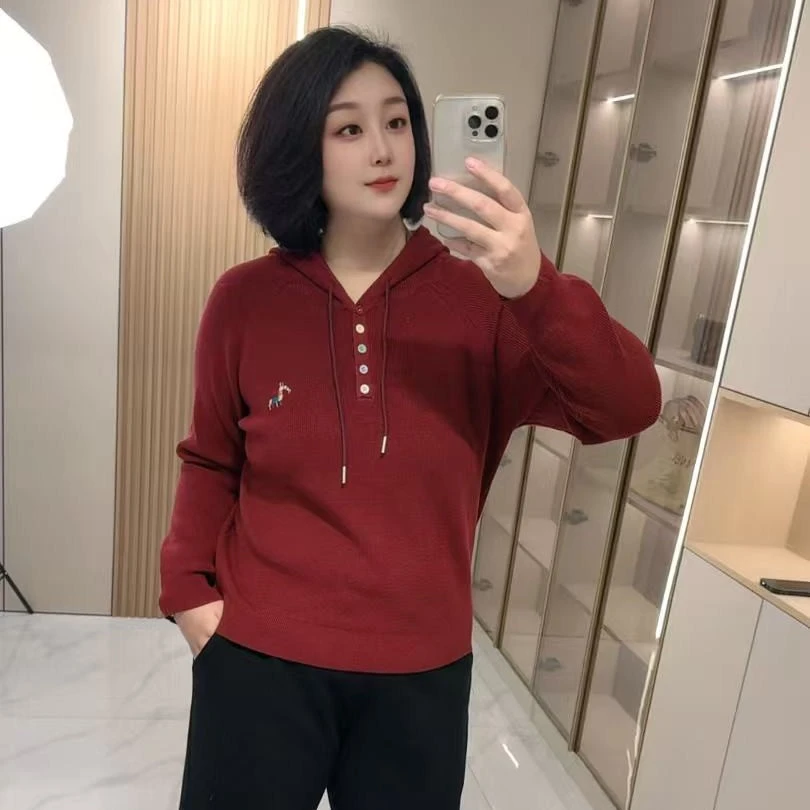 【聪姐推荐】3899新款五彩扣时尚连帽针织衫（衣长63，胸围116）