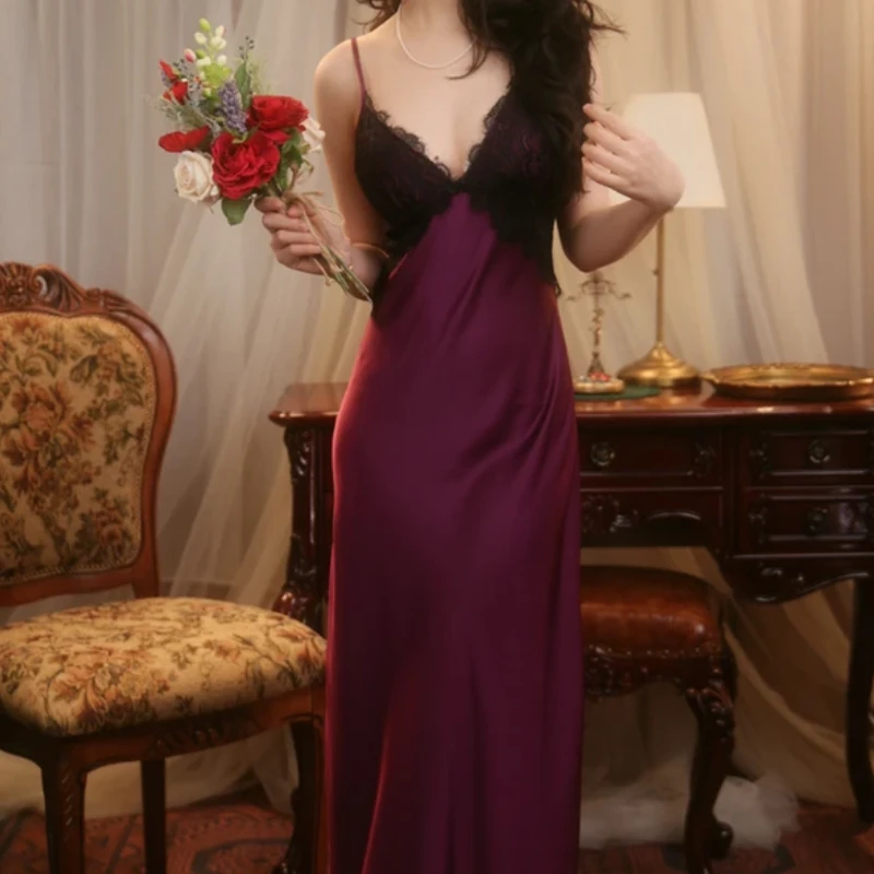 庆同新款睡衣女士夏季冰丝性感美背带胸垫吊带睡裙夏天家居服