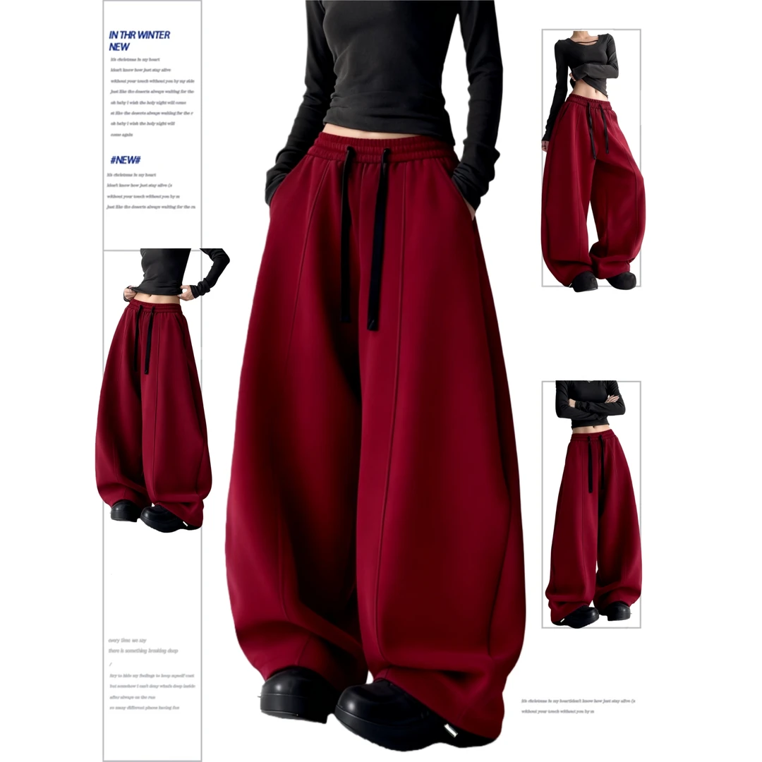 巨好看卫裤女2025秋冬季新款重磅撞色弯刀裤高级感加绒休闲阔腿裤