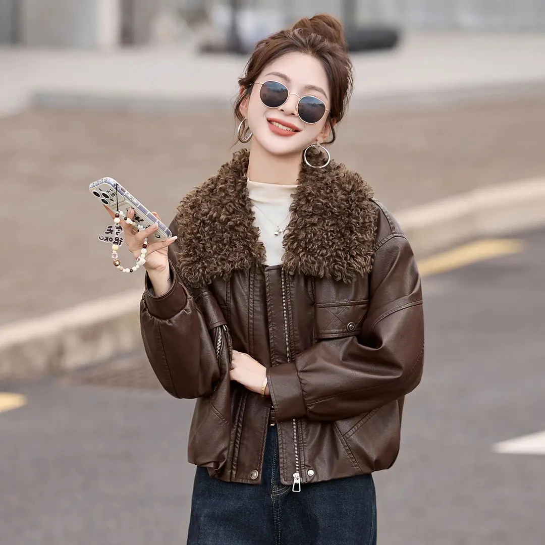 2025新款海宁皮衣女加绒加厚爆款洋气时髦绵宽松百搭皮毛一体外套