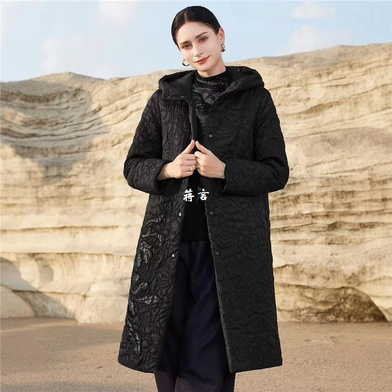 52730典云间妈妈棉衣秋冬中老年显瘦连帽新款中长款棉服保暖外套