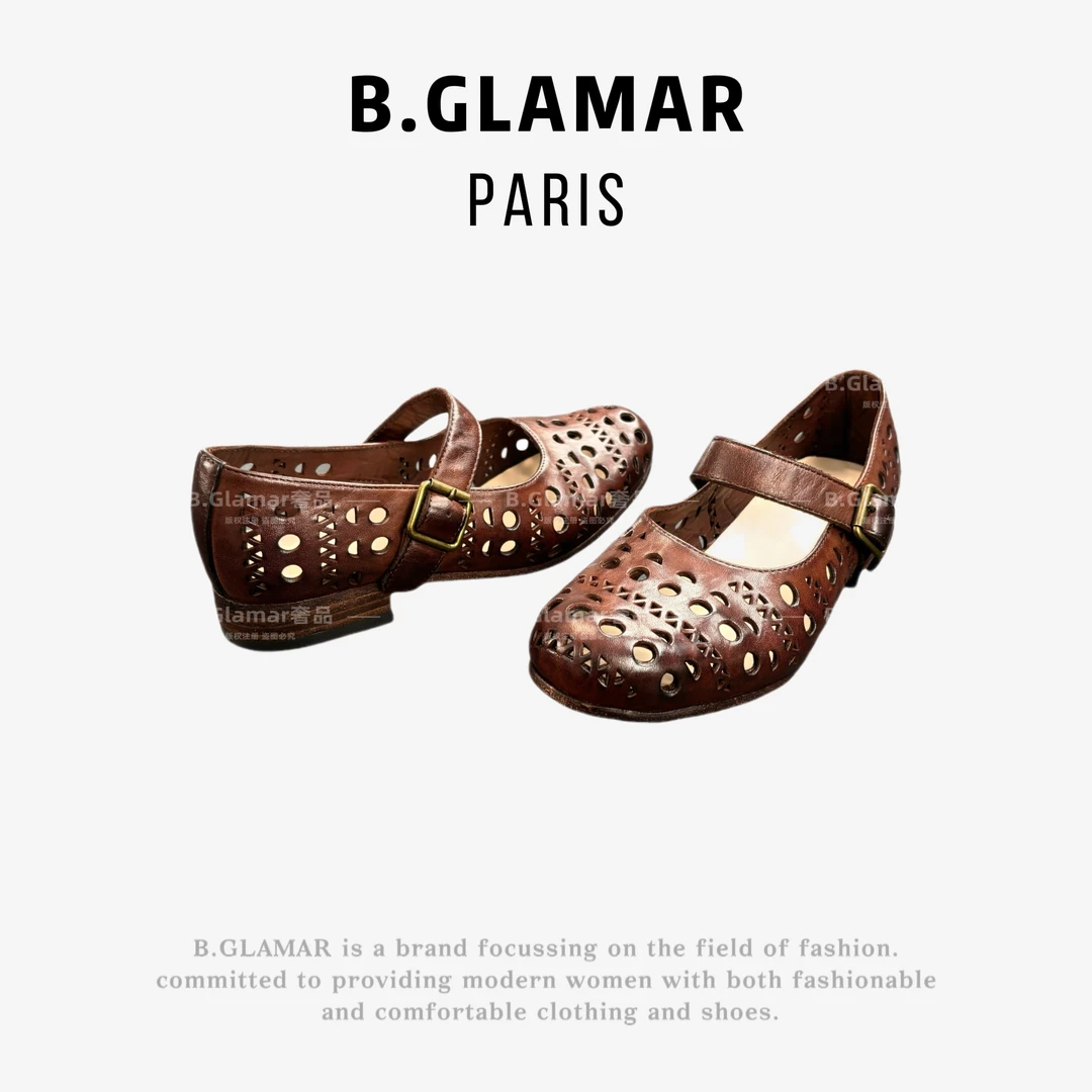 B.Glamar｜女鞋低跟乐福鞋学院风镂空低跟单鞋软底圆头BTGJ-8803