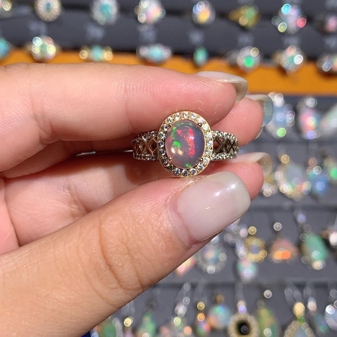 银S925镶嵌欧泊欧泊戒指l