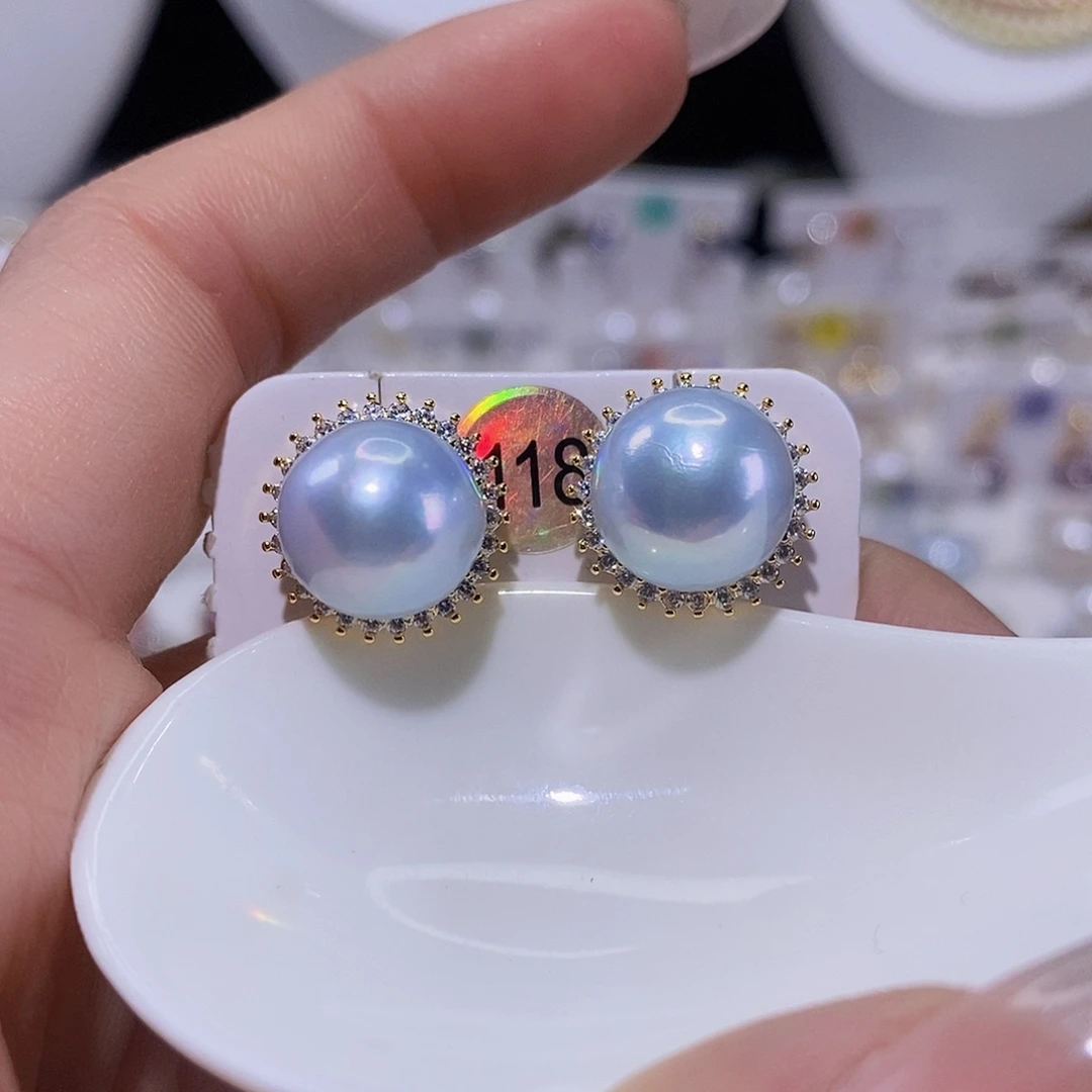 淡水珍珠耳饰银S925镶嵌