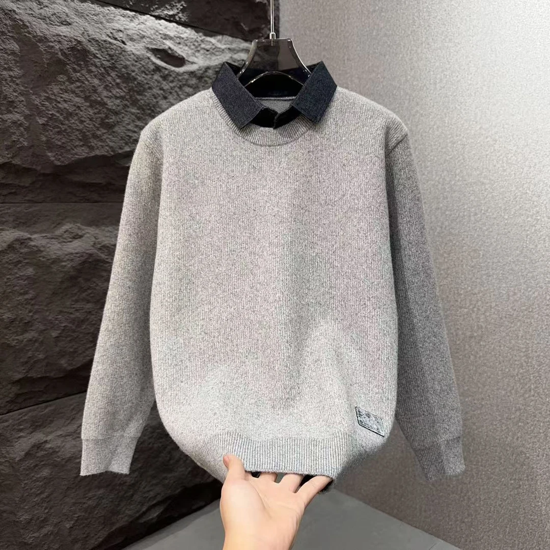 2025针织长袖冬季衬衫领针织衫毛衣百搭加绒潮流加厚819