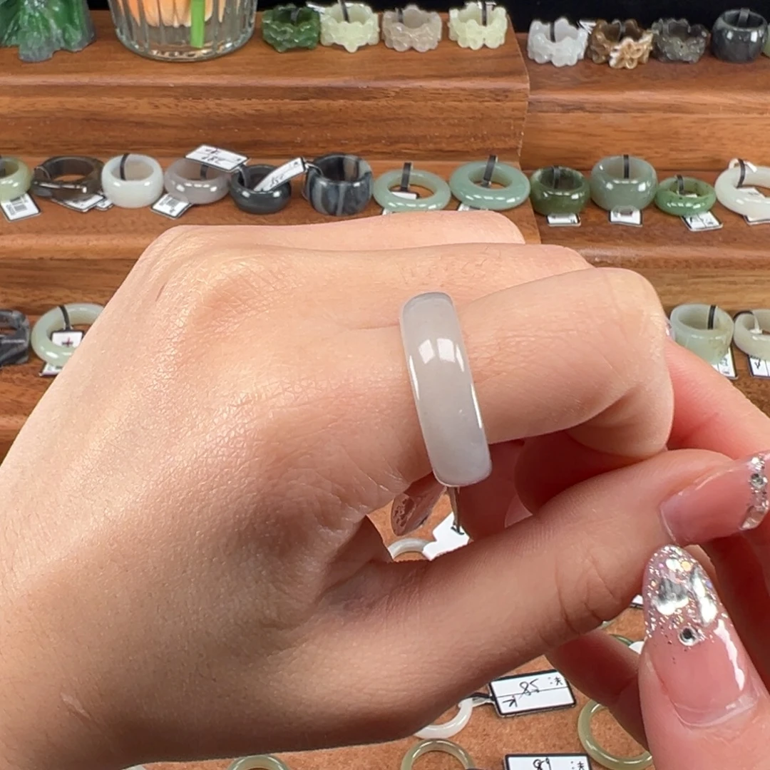 和田玉未镶嵌戒指m32冰紫泥鳅背17.6