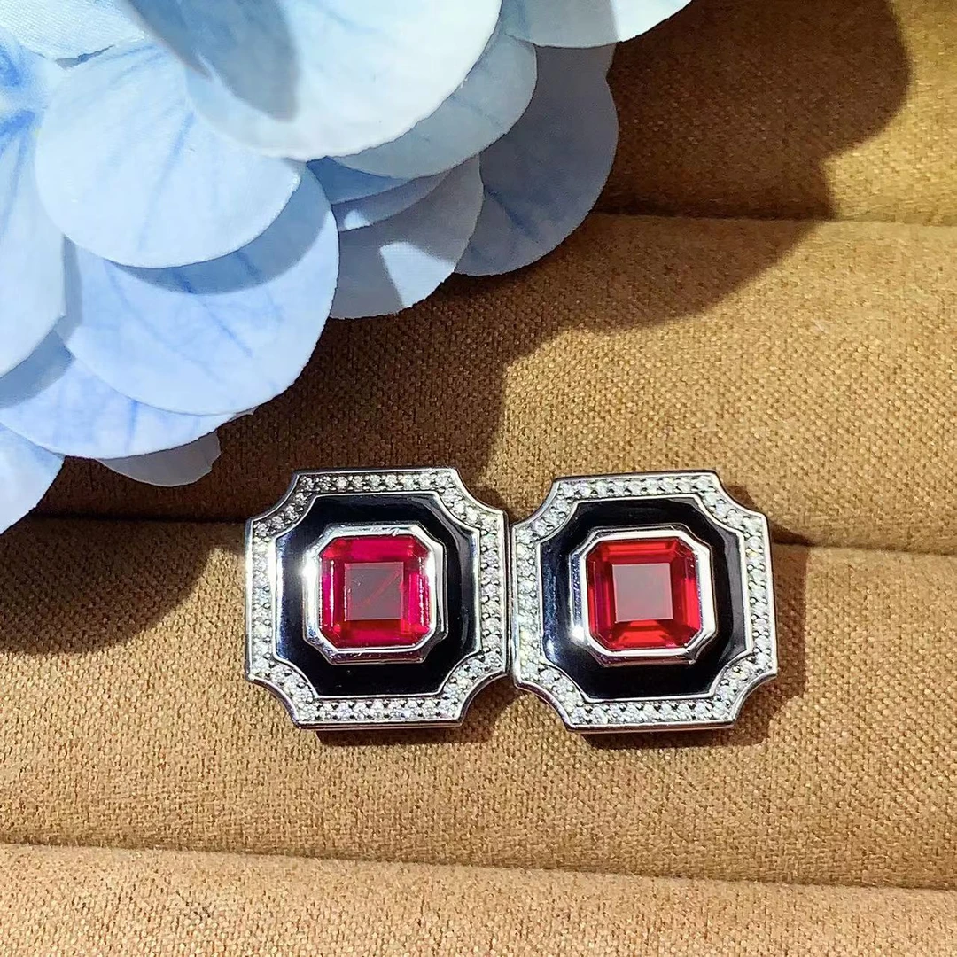 培育红宝石优雅几何图形耳钉 高级感十足