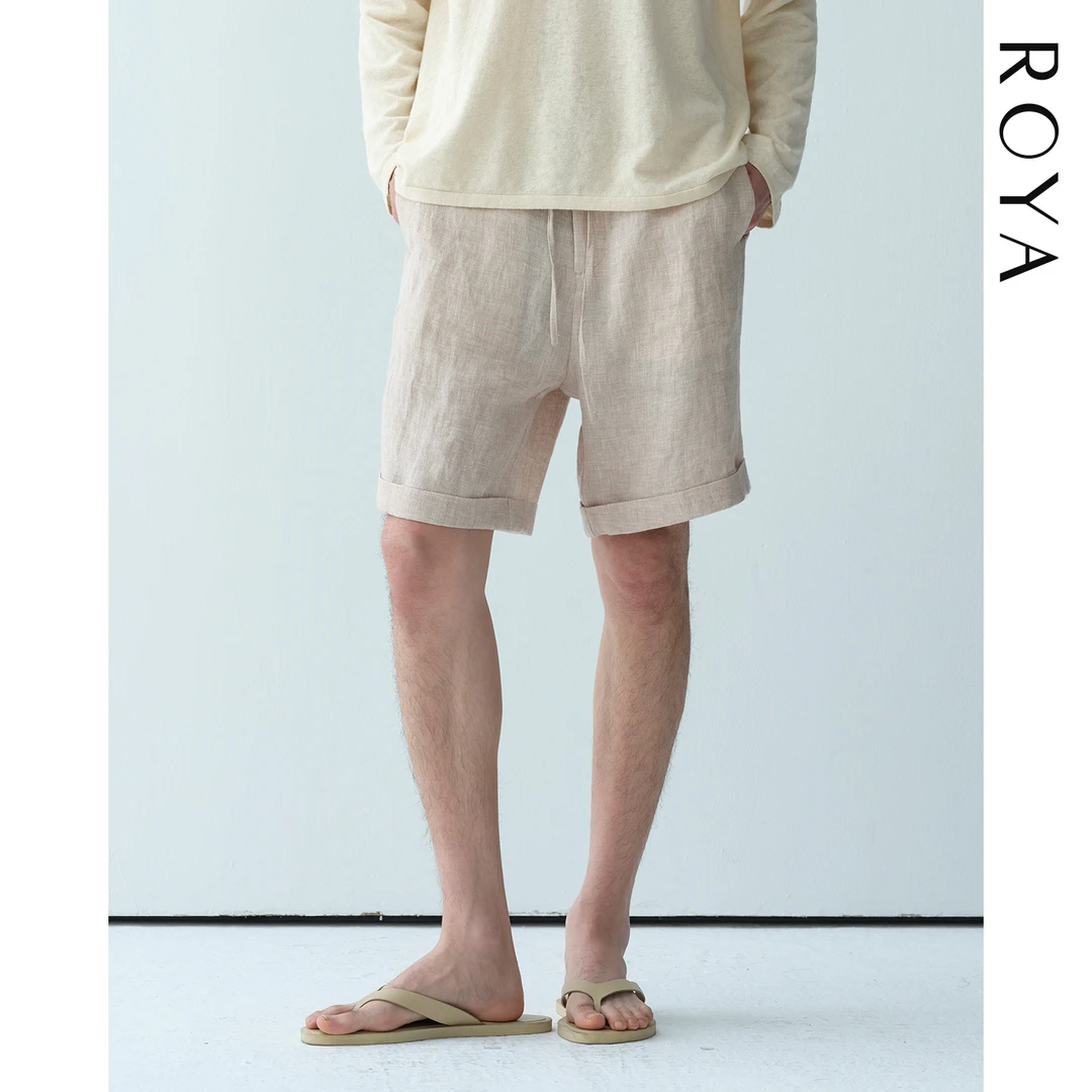 ROYA丨亚麻抽绳夏季透气速干卷边休闲慵懒百搭短裤