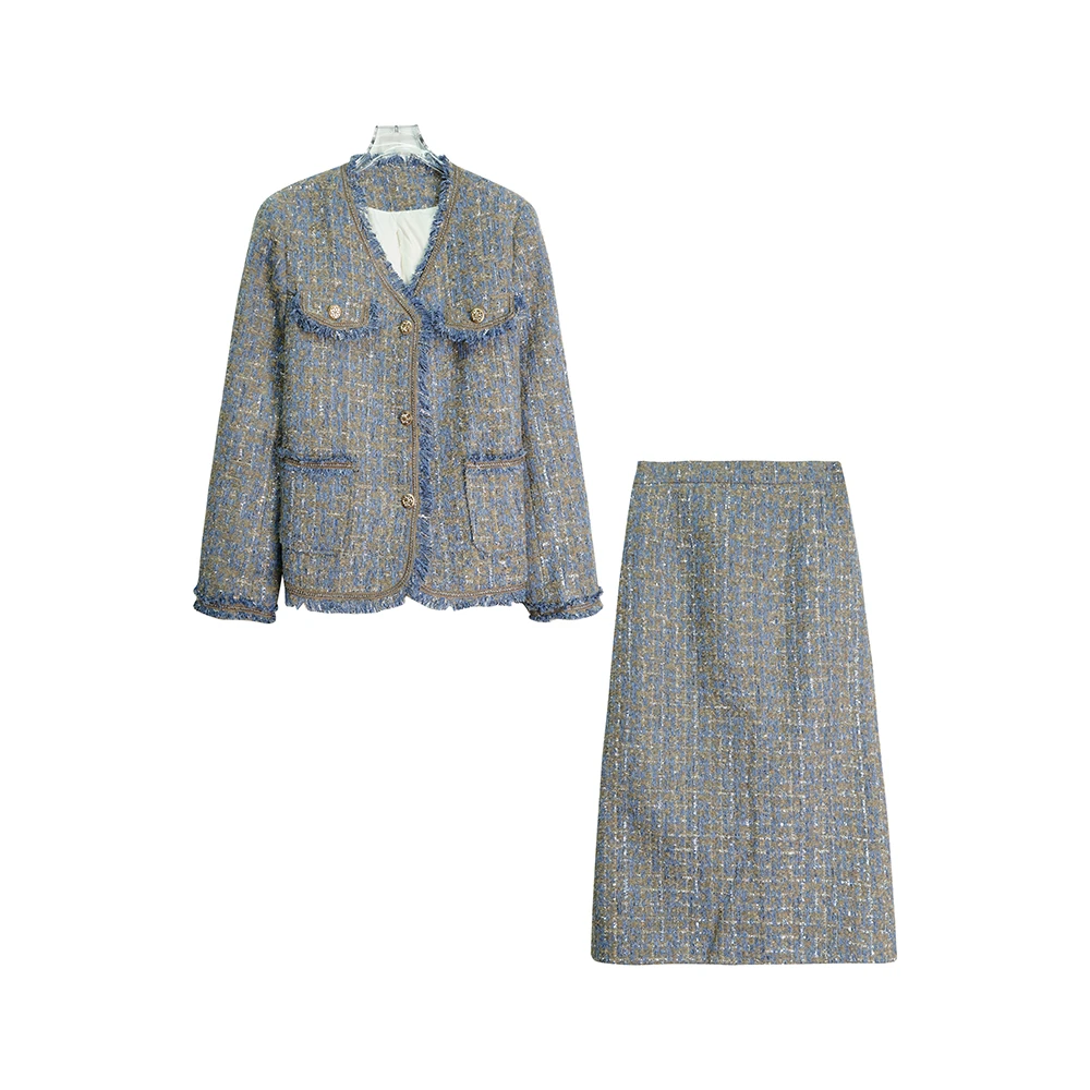 X2336【上新】法式小香风复古金线短款半身裙两件套3D