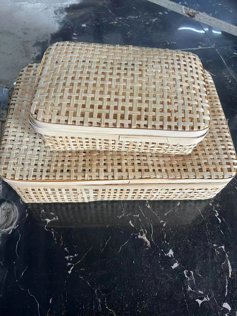 手工编织竹筐家用一大一小（运输过程可能会坏 胶水沾一下）藤编