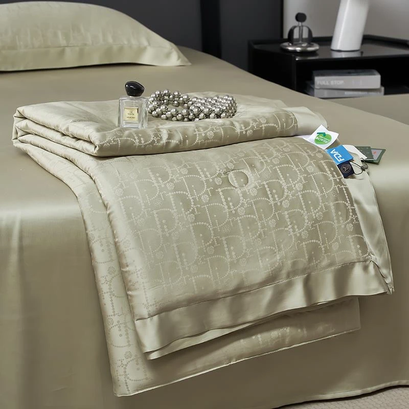 高档莱赛尔天丝夏凉被四件套提花空调被可机洗冰丝凉感双人薄被子