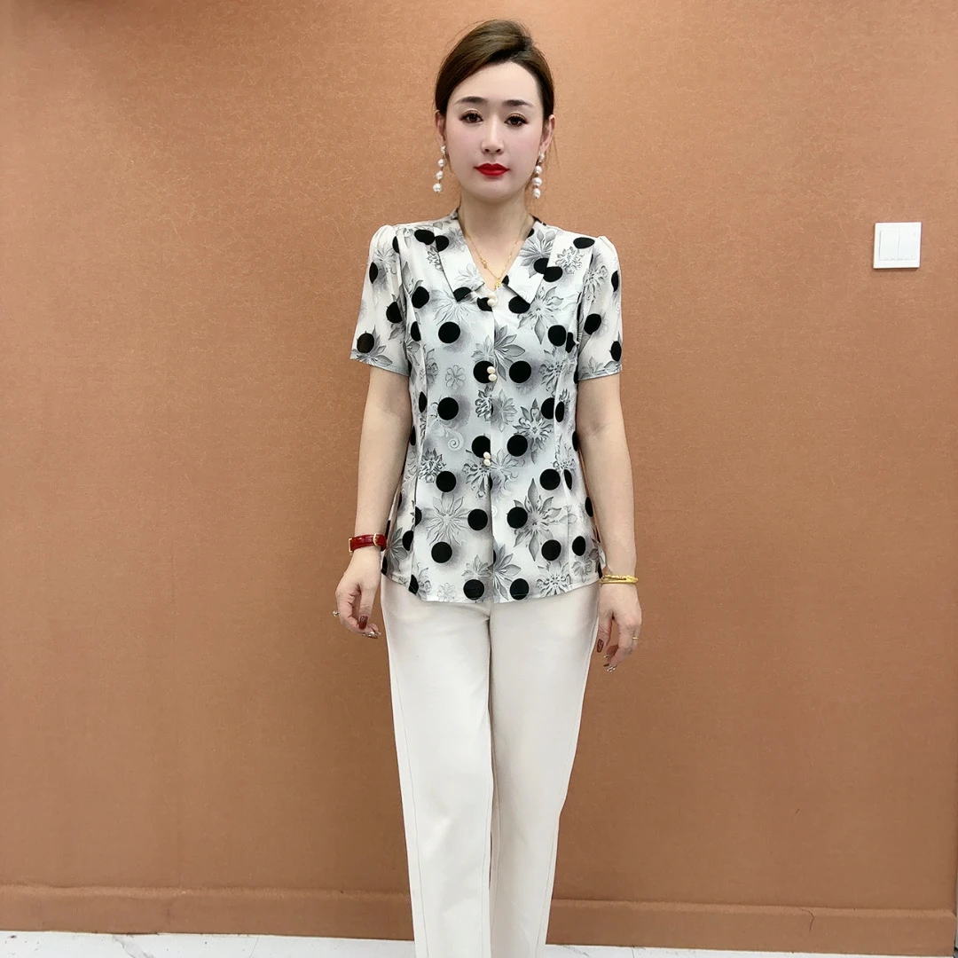 碎花母亲节国风宽松中老年女装洋气时尚小衫减龄百搭妈妈装