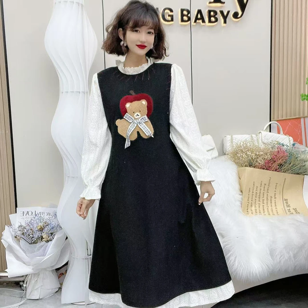 YY大码(苹果熊)时尚高级遮肚收腰气质减龄显瘦连衣裙