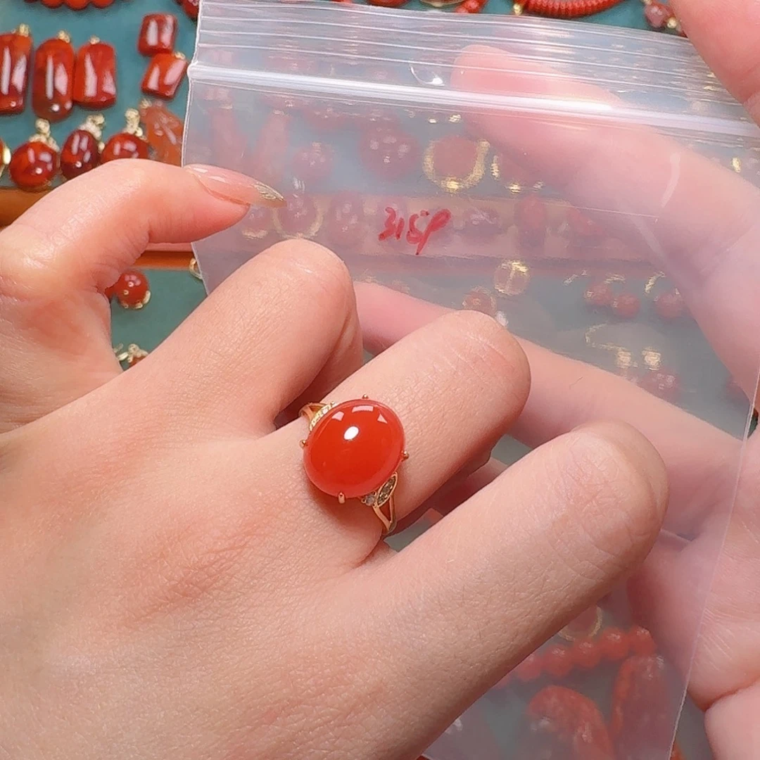 南红玛瑙银S925镶嵌戒指