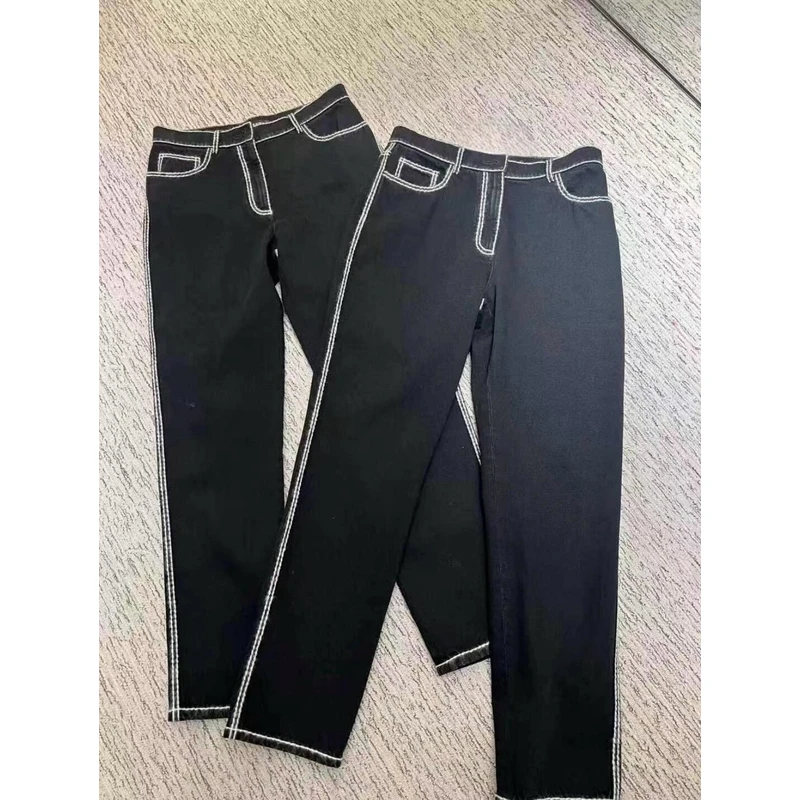 【YY】【DL】香家新款黑色白线牛仔裤