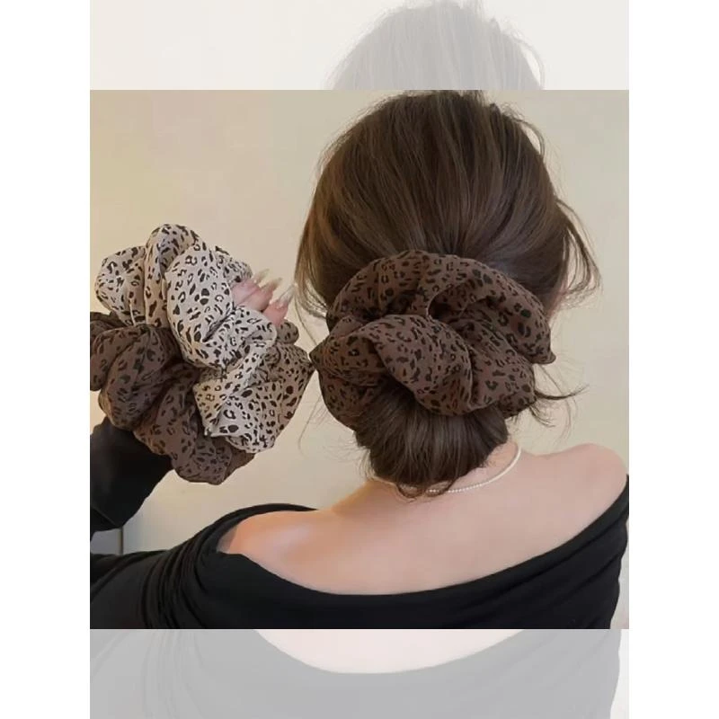 秋冬慵懒随意气质超大号豹纹大肠发圈高级感低丸子头扎头发头绳女