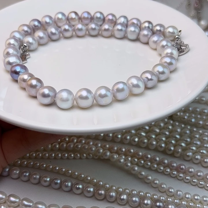 未镶嵌颈饰淡水珍珠10-11蓝灰珠