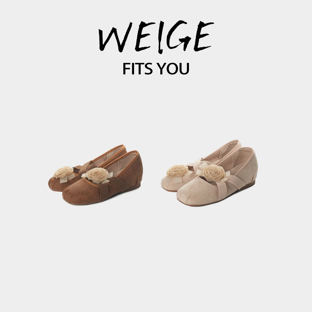 【魏哥专属】法式山茶花玛丽珍鞋夏季内增高5公分平底芭蕾舞单鞋58