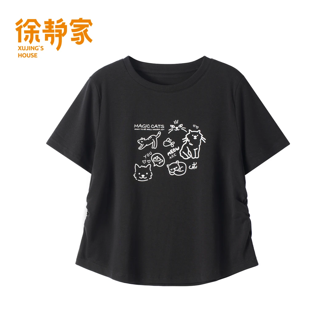 纯欲慵懒风女装正肩印花短袖T恤女夏季微胖mm显瘦上衣EACB31066