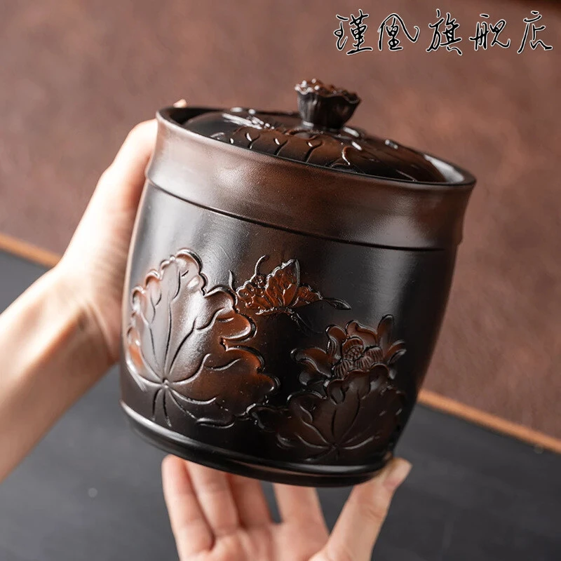 手工紫陶茶叶罐密封罐陶瓷精品家用大号中式防潮醒茶罐储存罐