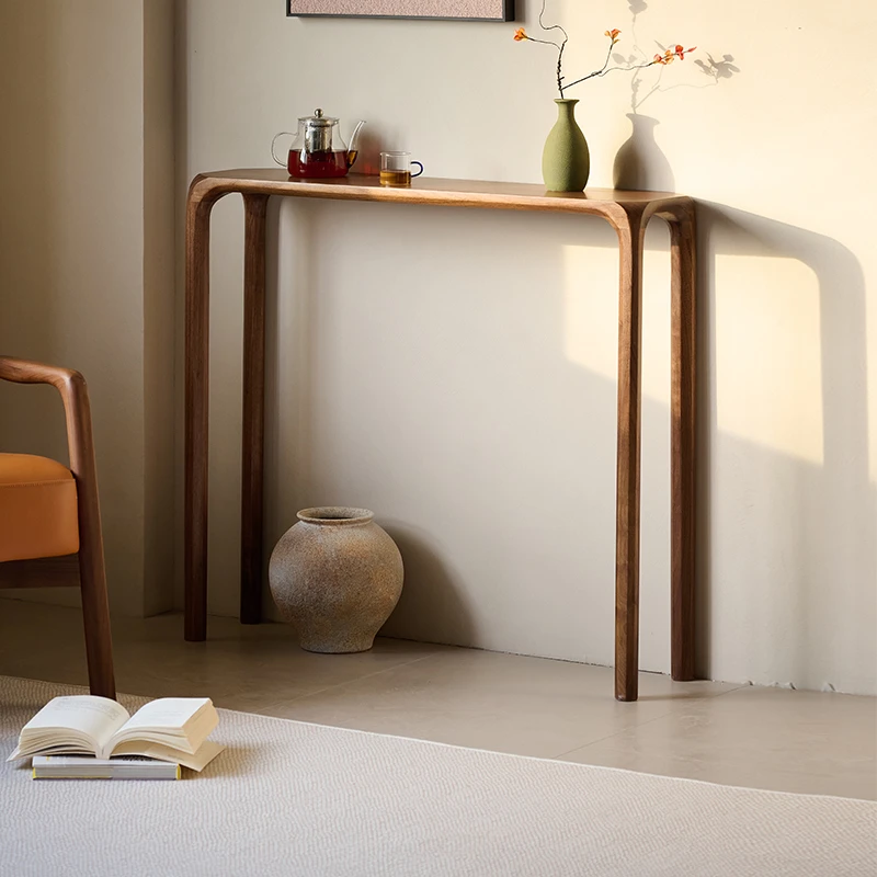 北美fas级黑胡桃木玄关桌现代简约新中式入户供桌实木条案玄关桌