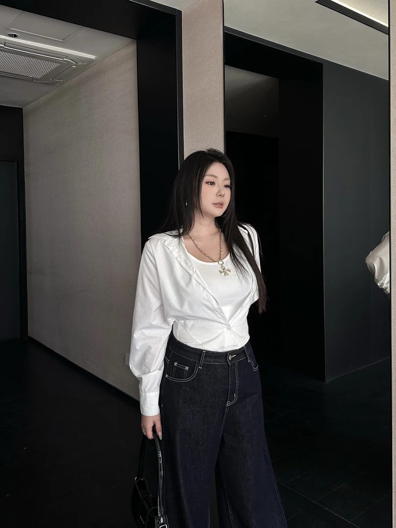 【大小姐】“极简穿搭”修身假两件连体收腰显瘦百搭外穿衬衫