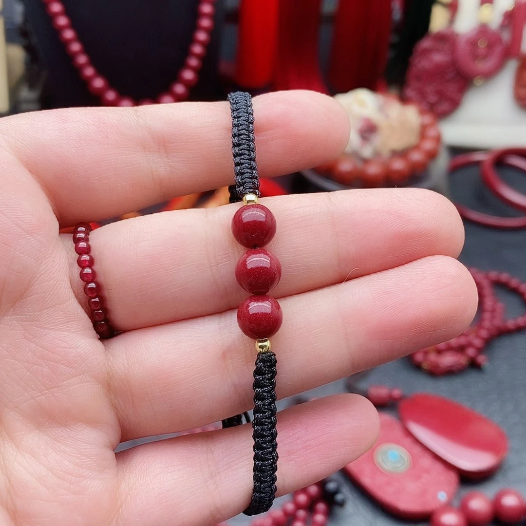 天然辰砂晶体砂手绳玉米结