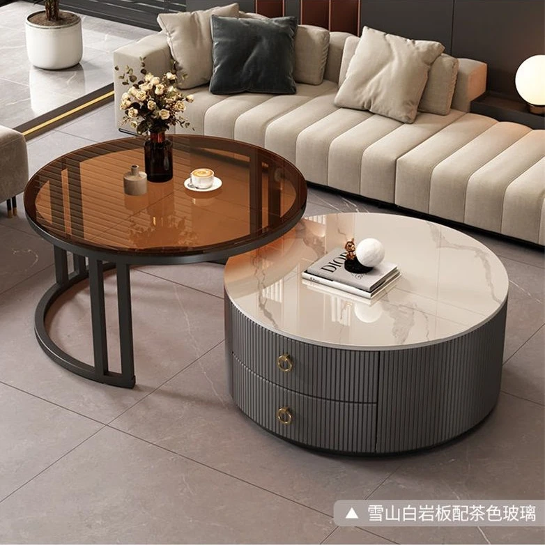 2025新款茶几现代客厅家用小户型边几北欧风大理石岩板圆形小茶桌