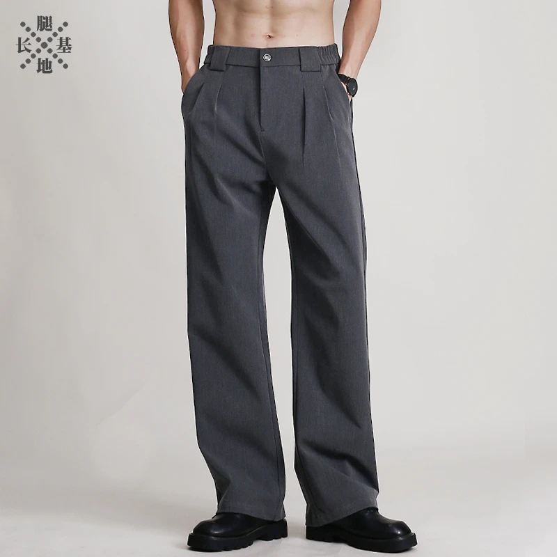 轻奢主义 立体褶皱筋骨感高个子黑色西裤男加长版宽松阔腿休闲裤