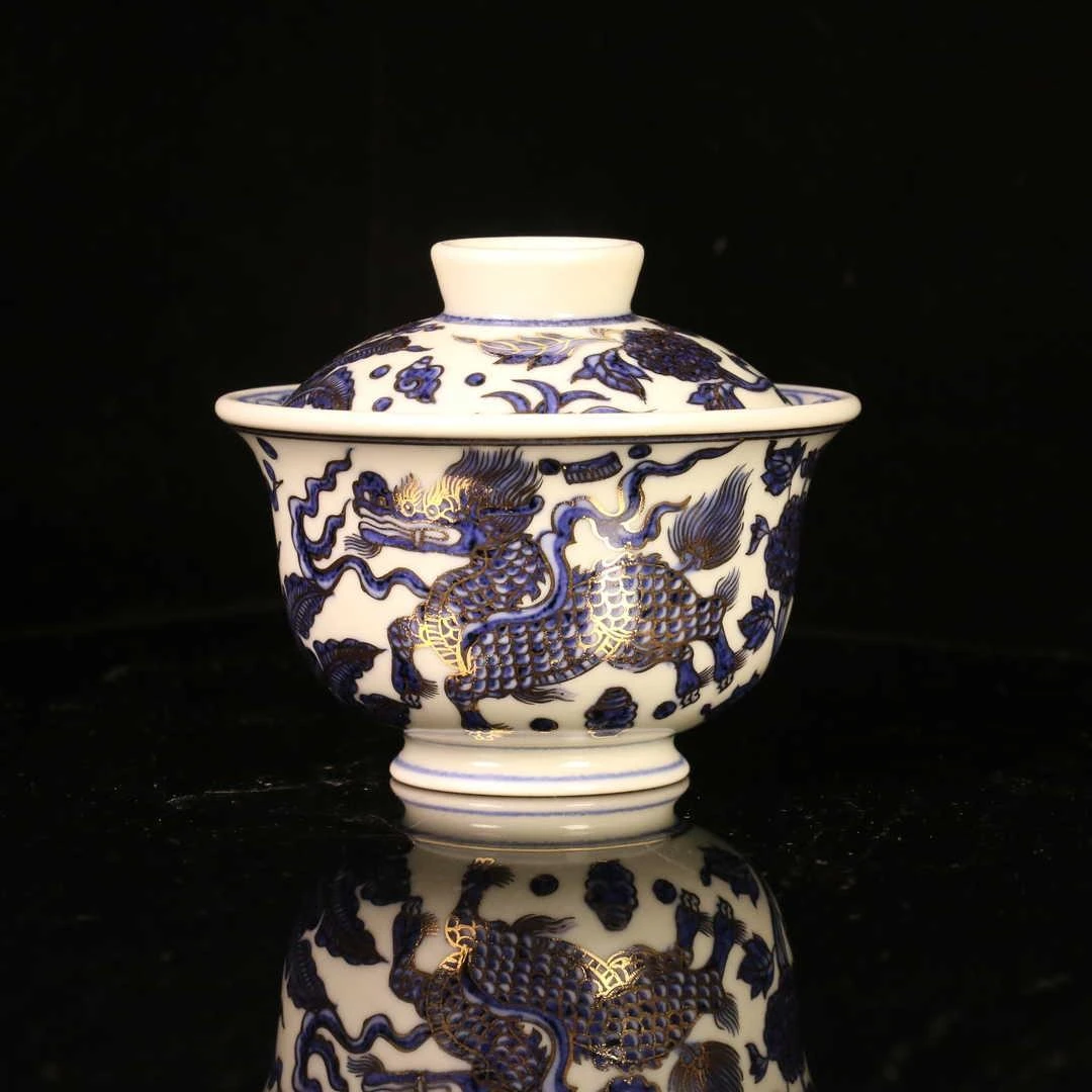 逸古堂描金麒麟盖碗