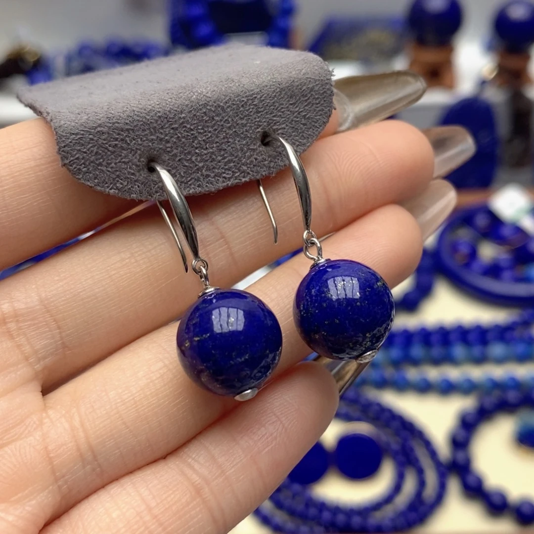 青金石银S925镶嵌耳饰